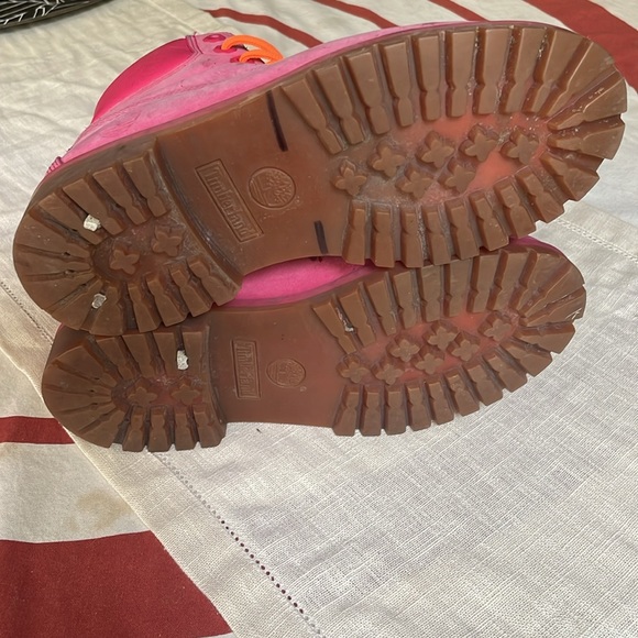 pink timberland boots with neon orange laces womens 7.5 37.6 - Picture 4 of 5